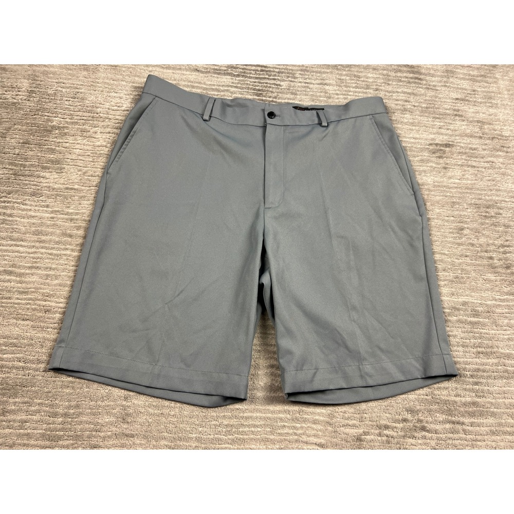 Greg Norman Golf Shorts Mens 38 Grey Performance Flat Front‎ Shark Logo Athletic